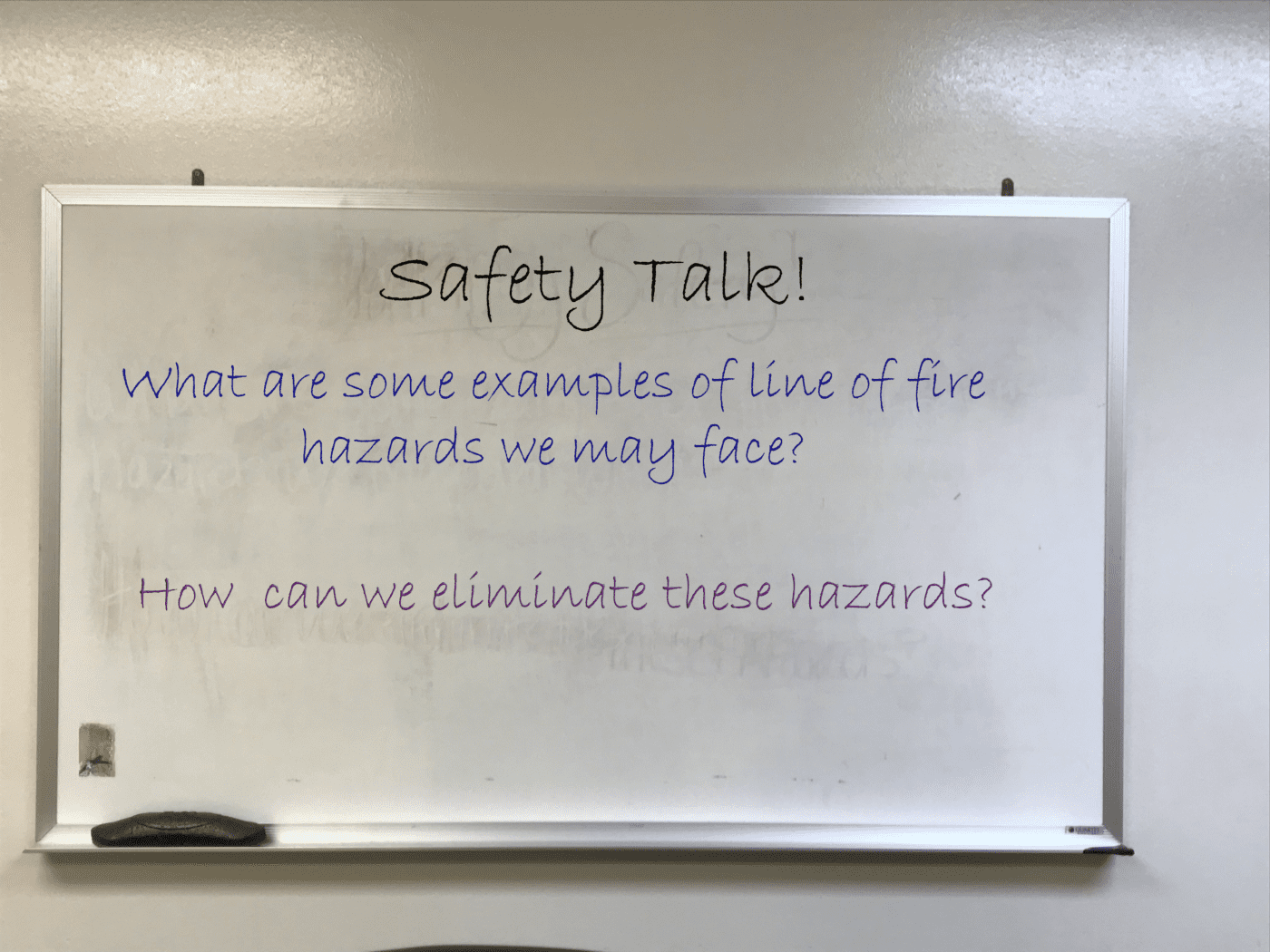 Safety Talk; Line Of Fire; shop talk; hazard